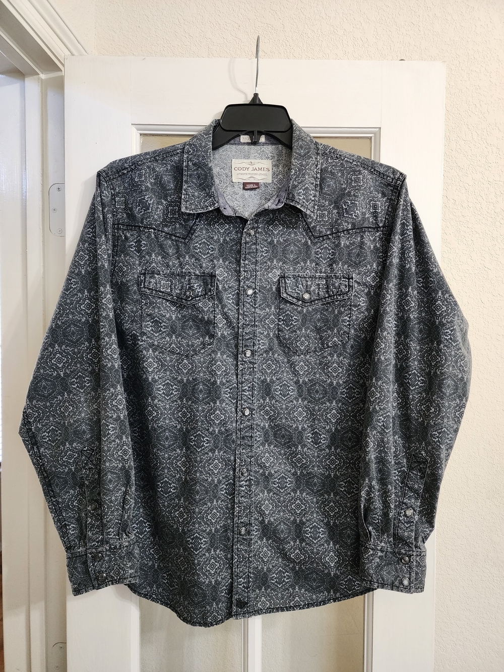 Cody James Western Snap Shirt Paisley Black Gray Large Cowboy Rodeo